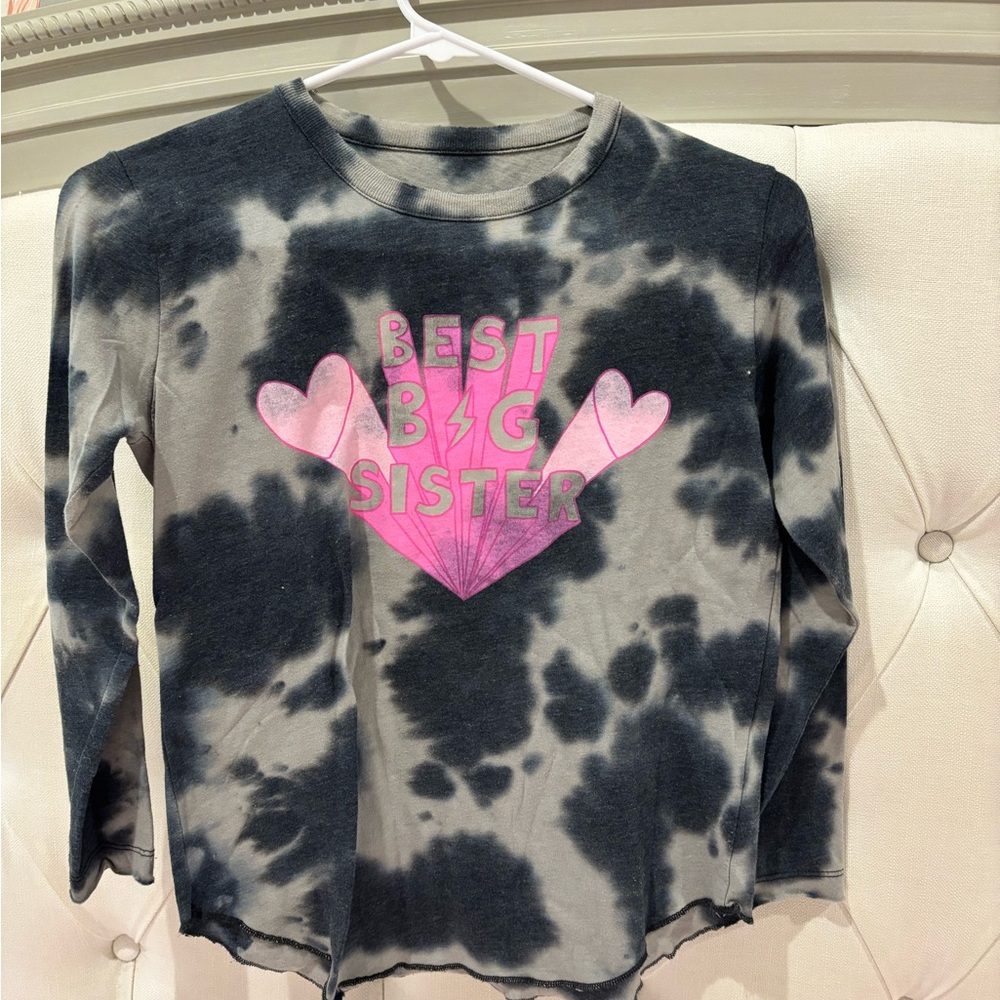 Best Big Sister Tie-Dye Long Sleeve Tee - Pink Graphic